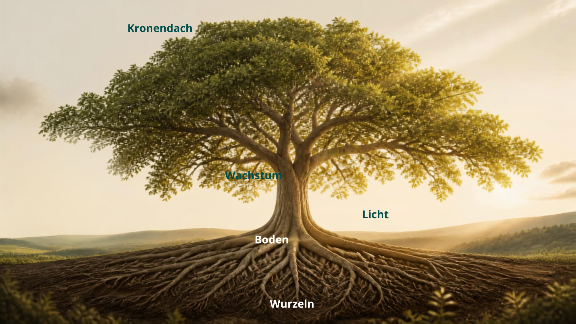 Das Waldprinzip Das Waldprinzip mit den fünf Ebenen Wurzeln Boden Licht Wachstum und Kronendach